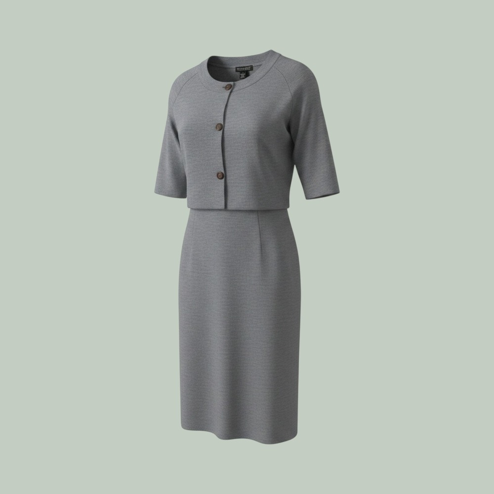 Dialogue Merino Wool Blend Sweater Dress & Cardigan Set Gray XL NWT QVC